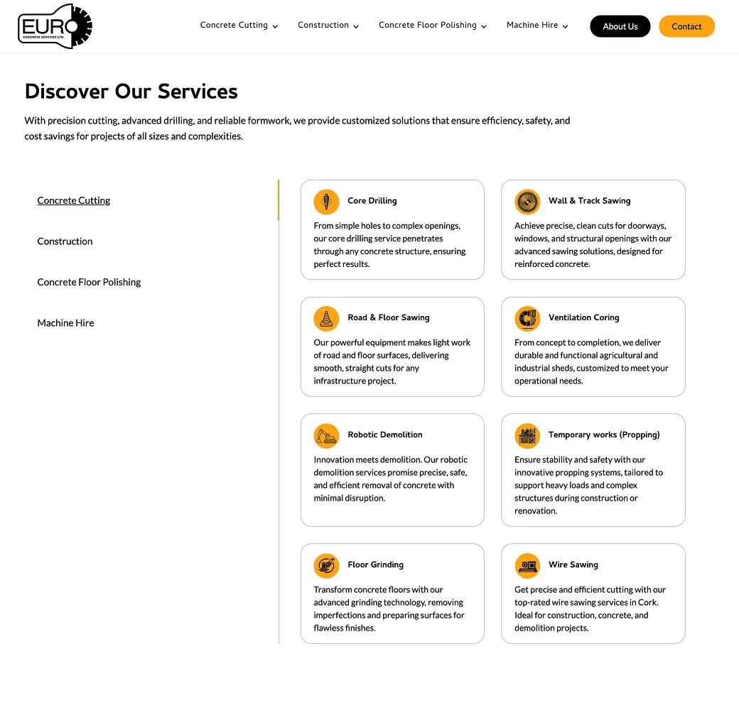 Category page in Euro Concrete Website