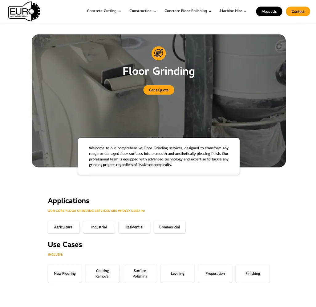 Euro Concrete website product page template
