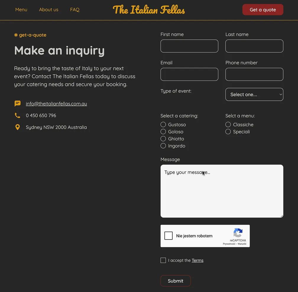 Contact form at The Italian Fellas
